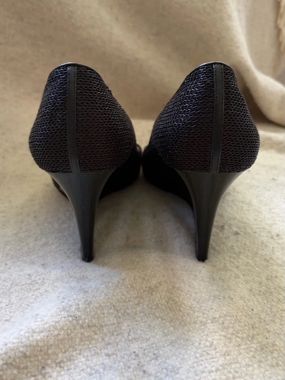 Jimmy Choo Black Open-Toe Wedge Pumps